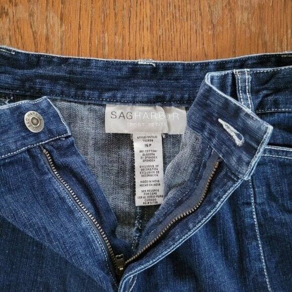 Sag Harbor Sport Denim Jean Skirt Embroidered w/pockets zip up 16 Petite EUC - Picture 8 of 10